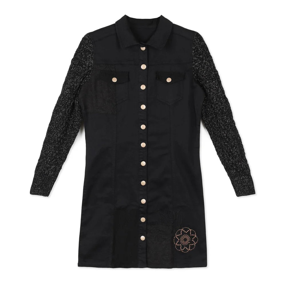 Rochie Desigual pentru Femei - Neagră cu Broderii Mandala
