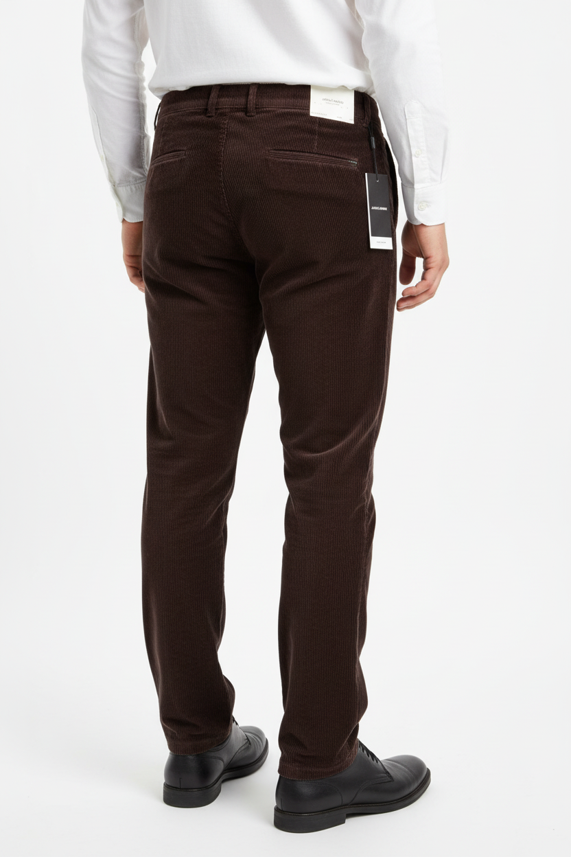 Pantaloni burgundy pe model
